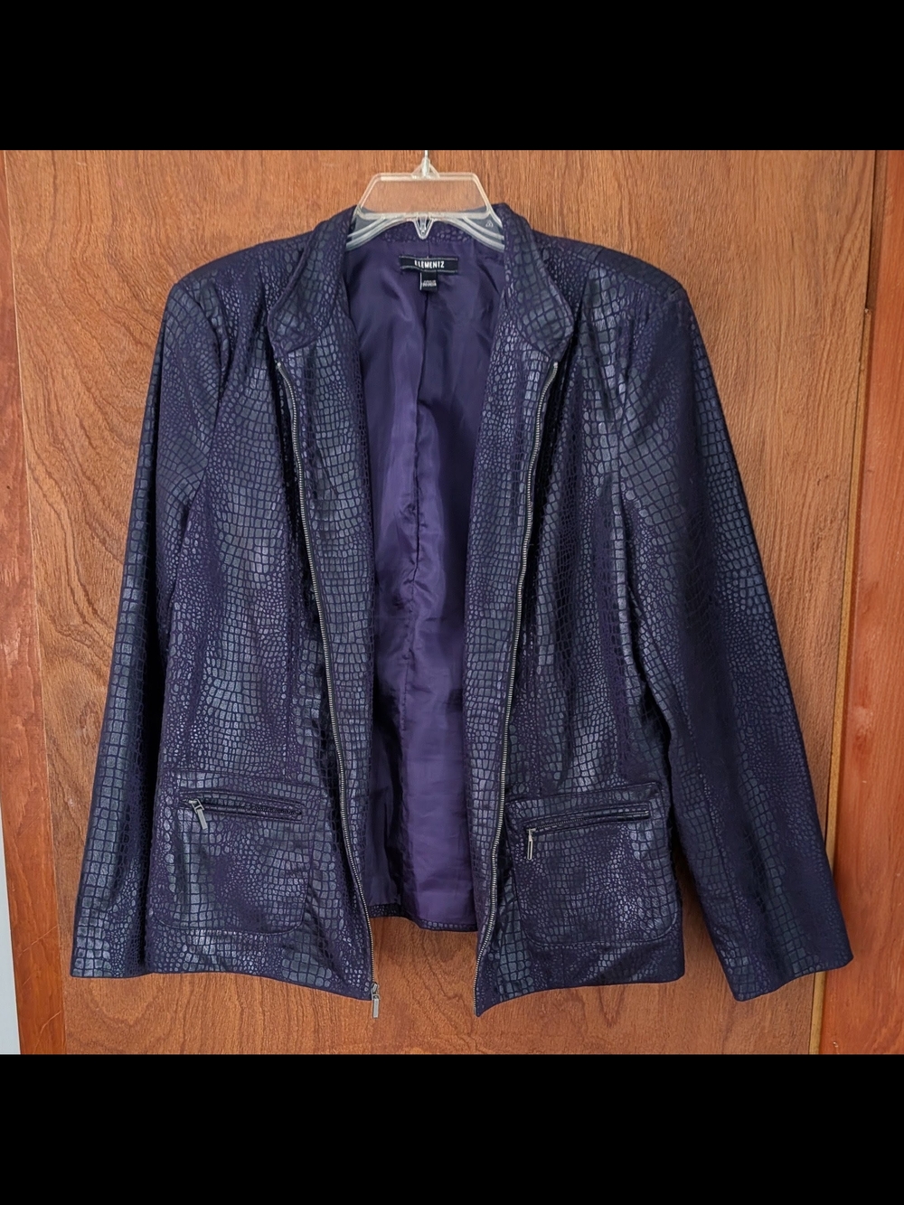 Elementz Dark Purple Croc-Embossed Blazer Jacket